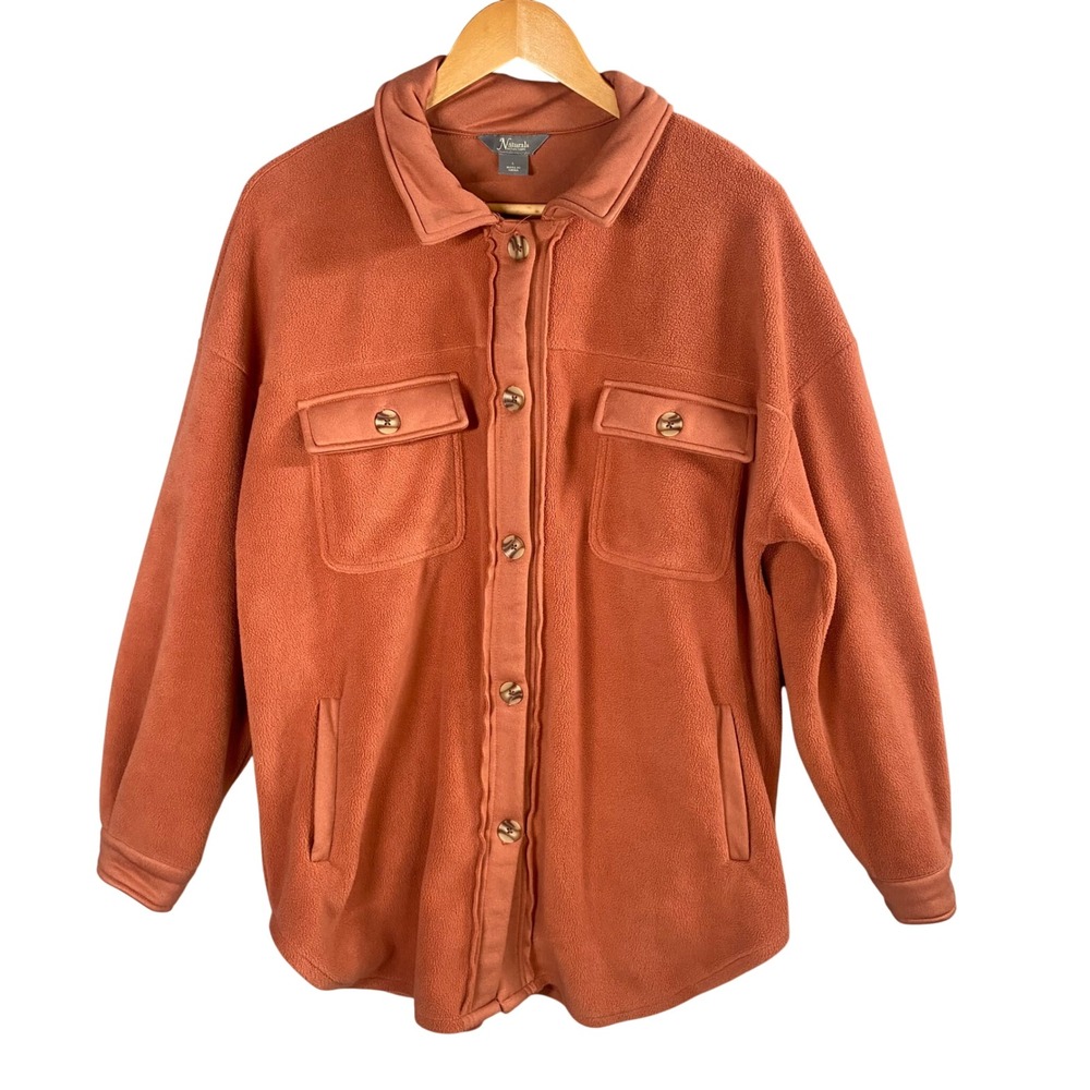 Natural Reflections Fleece Shacket Shirt Jacket Womens Large Oversized Cozy Warm